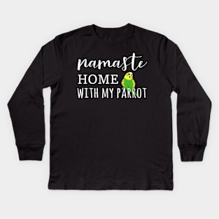 Namaste Home with green budgerigar Kids Long Sleeve T-Shirt